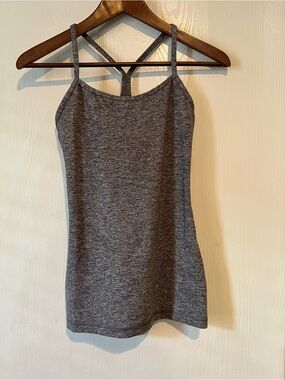 LULULEMON Power Y Racerback Tank Top Shirt Shelf Bra Heathered Grey Size 4